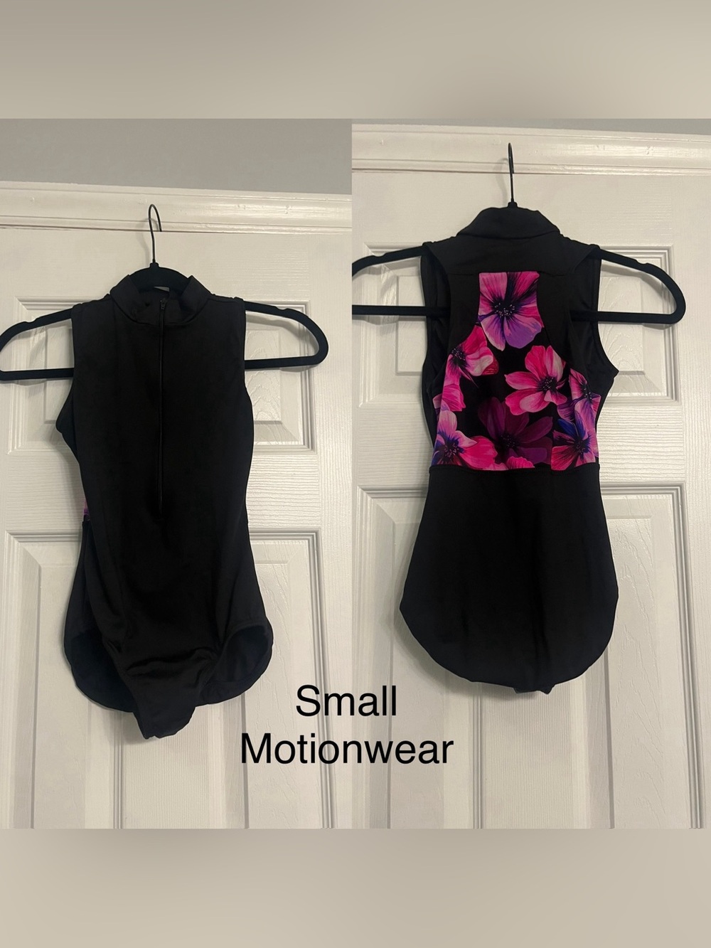 Motionwear Black Sleeveless leotard with Pink Floral Back Panel